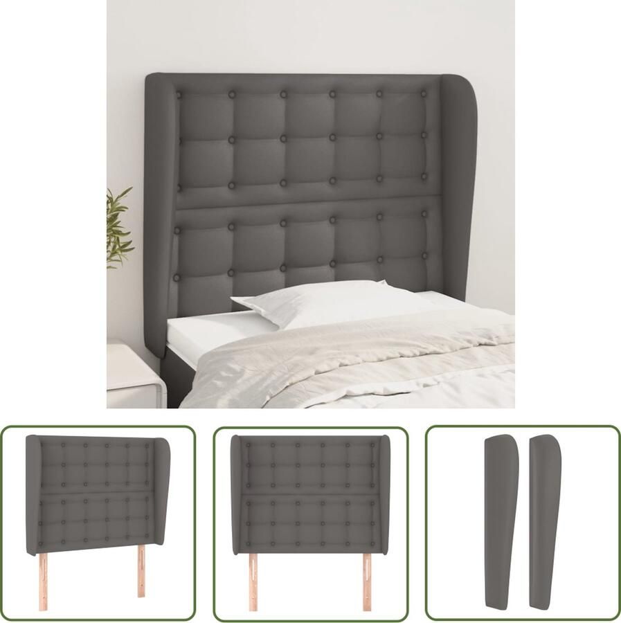 The Living Store Hoofdbord met randen 83x23x118 128 cm kunstleer grijs Hoofd Bord Hoofdkussen Bedstee Slaapkamer Decoratie Comfortabele Rugleuning