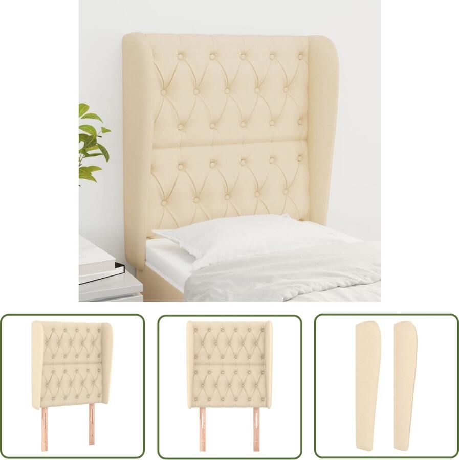 The Living Store Hoofdbord met randen 83x23x118 128 cm stof crèmekleurig Hoofd Bord Hoofdkussen Beddecoratie Klassiek Hoofdbord Stoffen Hoofdbord