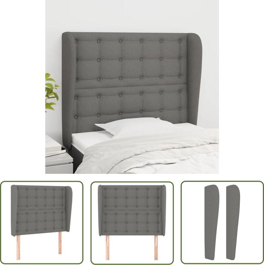 The Living Store Hoofdbord met randen 83x23x118 128 cm stof donkergrijs Hoofd Bord Hoofdkussen Beddecoratie Slaapcomfort Klassiek Design