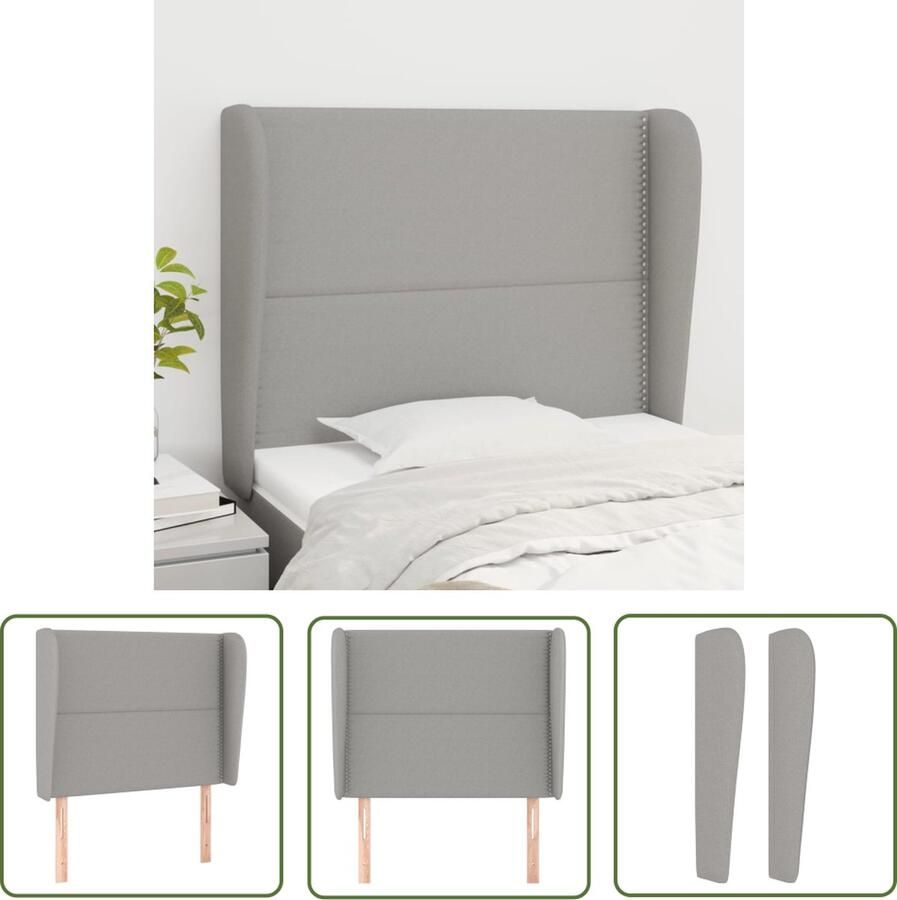 The Living Store Hoofdbord met randen 83x23x118 128 cm stof lichtgrijs Hoofd Bord Hoofdkussen Bedkleden Slaapkamers Interieurdecoratie