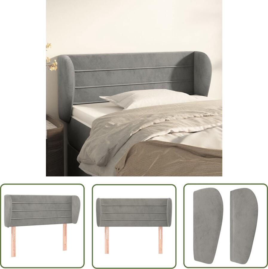 The Living Store Hoofdbord Trendy Hoofdborden 83 x 23 x 78 88 cm Lichtgrijs fluweel Hoofd Bord Hoofdkussen Beddecoratie Slaapcomfort Fluweel