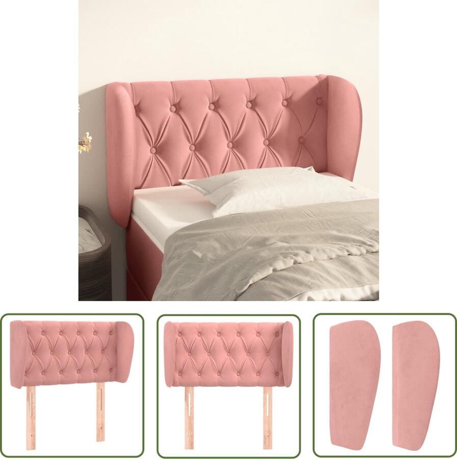 The Living Store Hoofdbord met randen 83x23x78 88 cm fluweel roze Hoofd Bord Hoofdkussen Beddecoratie Velvet Meubilair Roze Kamer