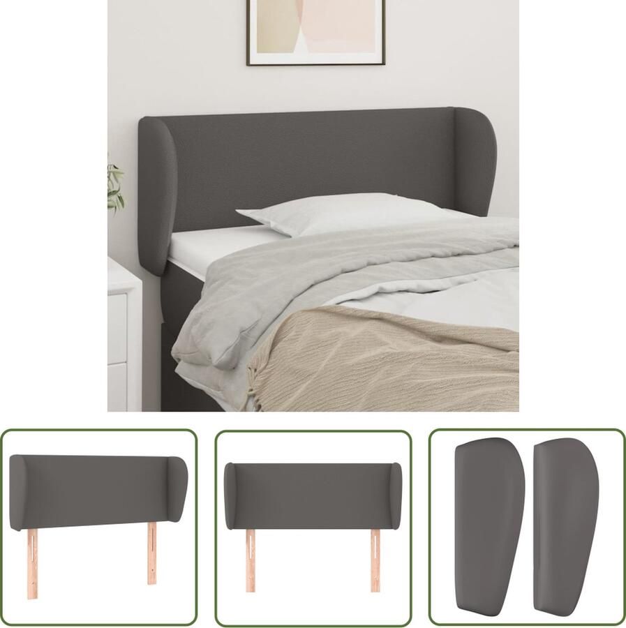The Living Store Hoofdbord met randen 83x23x78 88 cm kunstleer grijs Hoofd Bord Hoofdkussen Beddecoratie Slaapkamers Kunstleder