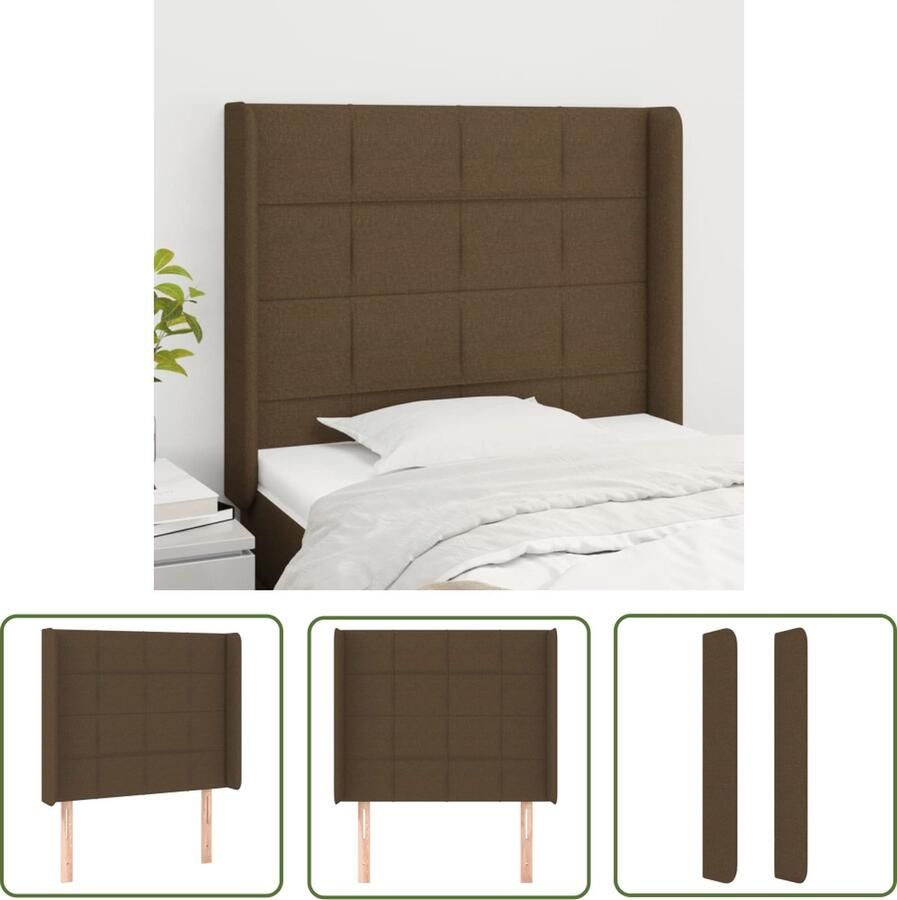 VidaXL Hoofdkussen Hoofd Bord Hoofdbord met randen 93x16x118 128 cm stof donkerbruin Beddecoratie Slaapcomfort Bedroom Decor