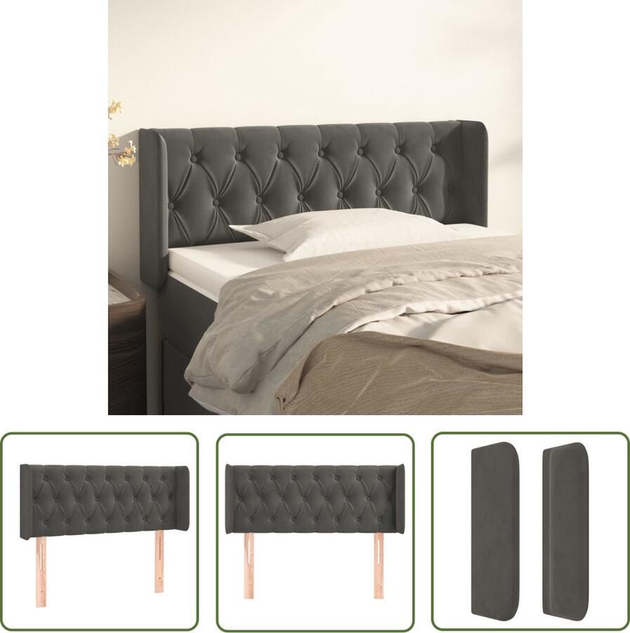 The Living Store Hoofdbord met randen 93x16x78 88 cm fluweel donkergrijs Hoofd Bord Hoofdbord Grijs Velvet Hoofdbord Beddecoratie Slaapkamers