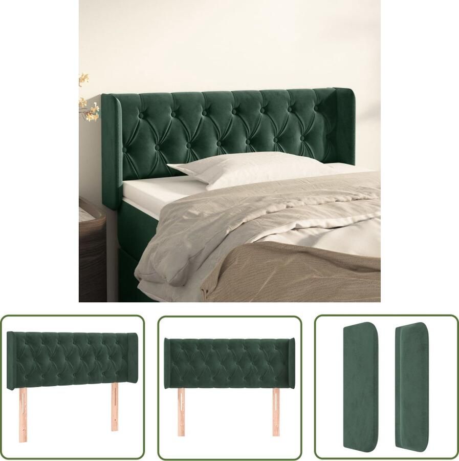 The Living Store Hoofdbord met randen 93x16x78 88 cm fluweel donkergroen Hoofd Bord Hoofdkussen Beddecoratie Velvet Groen