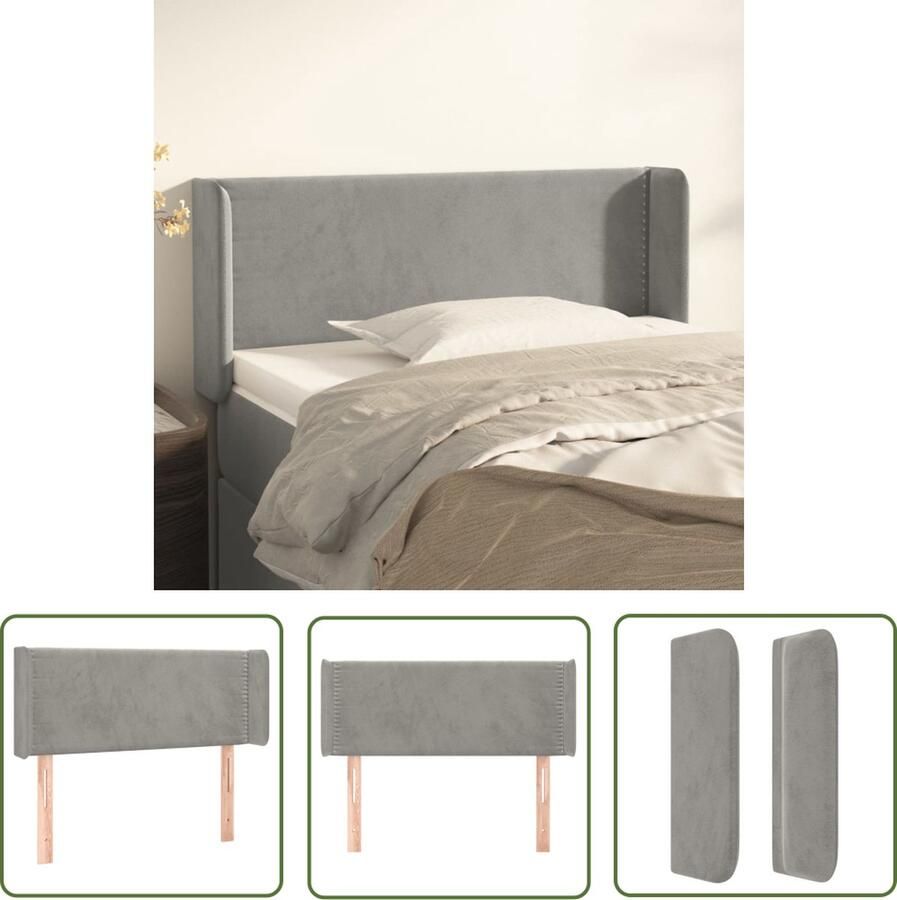The Living Store Hoofdeind Klassiek Bedaccessoires 83 x 16 x 78 88 cm Fluweel Lichtgrijs Klassieke Hoofdbord Grijs Velvet Hoofdbord Beddecoratie Slaapcomfort
