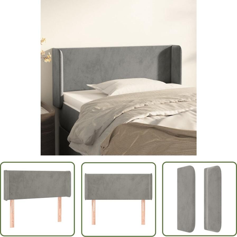 The Living Store Hoofdbord met randen 93x16x78 88 cm fluweel lichtgrijs Hoofd Bord Hoofdkussen Beddengoed Slaapkamers Interieurdecoratie