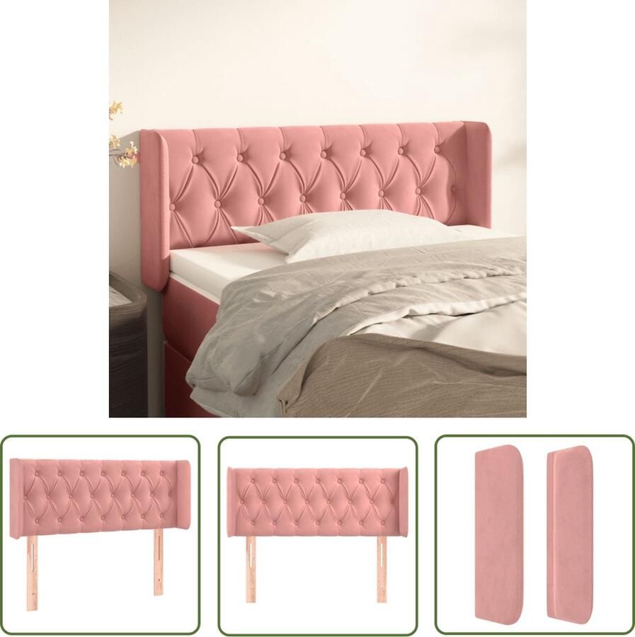 The Living Store Hoofdbord met randen 93x16x78 88 cm fluweel roze Hoofd Bord Hoofdkussen Velvet Roze Kleur Tweepersoonsbed