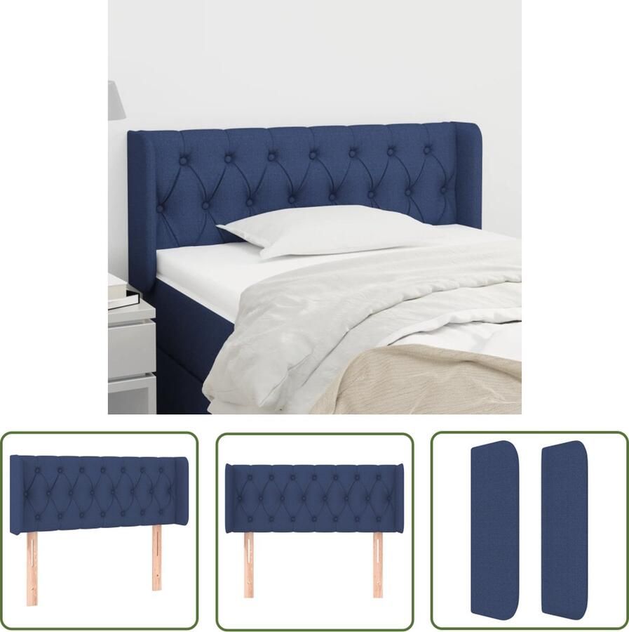 The Living Store Hoofdbord met randen 93x16x78 88 cm stof blauw Hoofd Bord Hoofdkussen Beddecoratie Blauwe Kamer Stoffen Hoofdbord