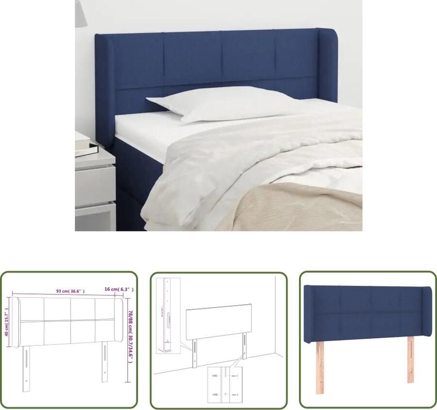 The Living Store Hoofdbord met randen 93x16x78 88 cm stof blauw Hoofd Bord Hoofdkussen Beddecoratie Slaapkamers Comfortabel