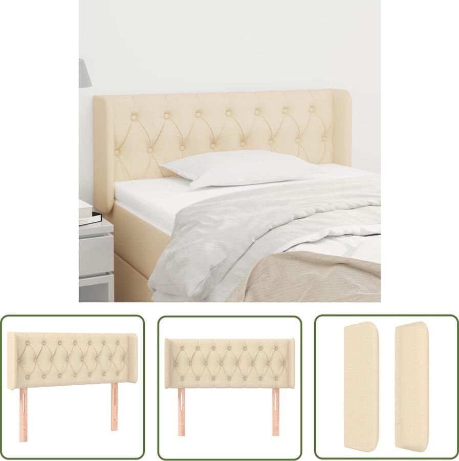 The Living Store Hoofdbord met randen 93x16x78 88 cm stof crèmekleurig Hoofd Bord Hoofdkussen Beddecoratie Bedroom Decor Slaapkamervloer