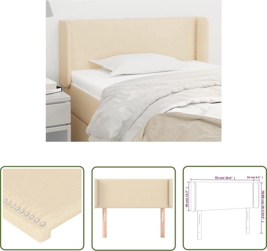 The Living Store Hoofdbord met randen 93x16x78 88 cm stof crèmekleurig Hoofd Bord Hoofdkussen Beddecoratie Slaapkamers Crème Kleurtje