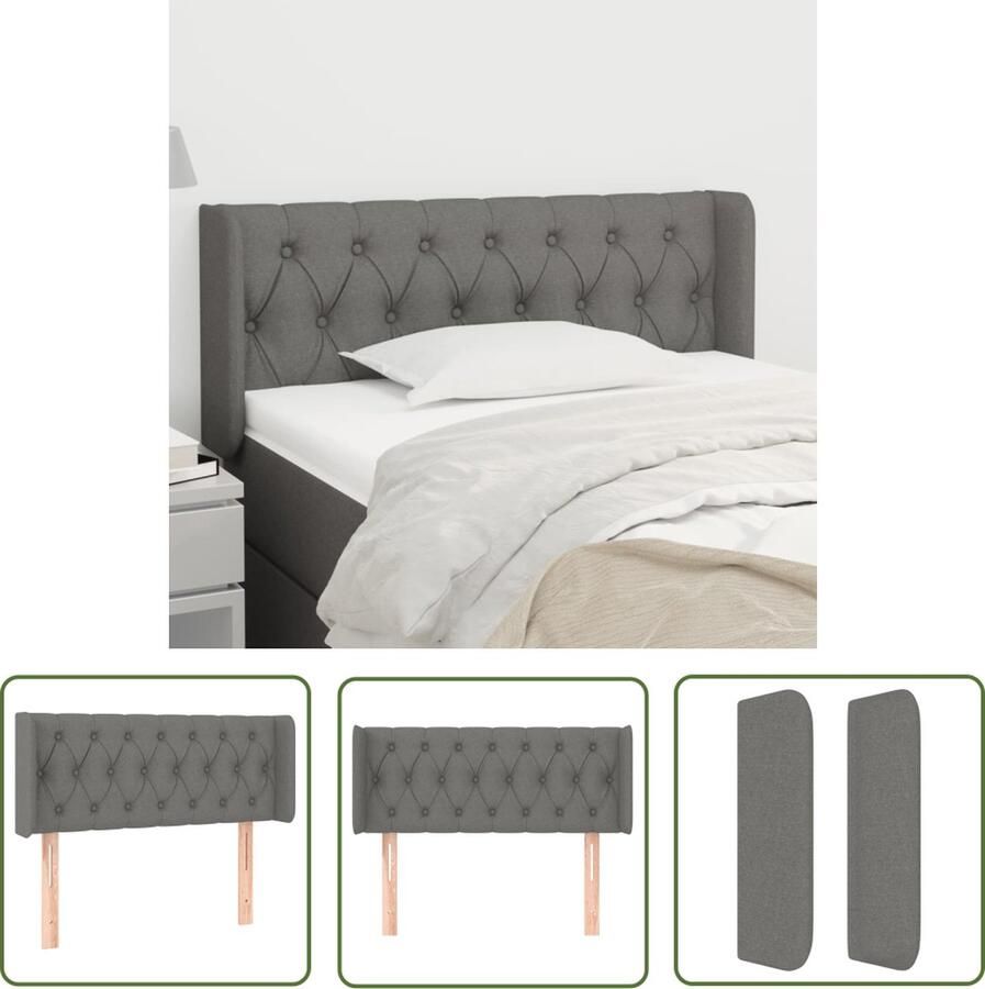 The Living Store Hoofdbord met randen 93x16x78 88 cm stof donkergrijs Hoofd Bord Hoofdkussen Beddak Slaapcomfort Slaapkamer Decoratie