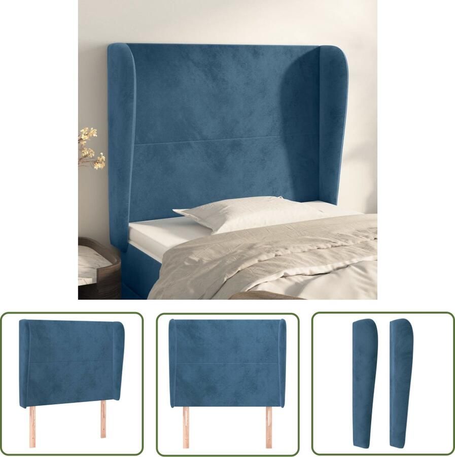The Living Store Hoofdbord met randen 93x23x118 128 cm fluweel donkerblauw Hoofd Bord Hoofdkussen Bedding Velvet Blauw