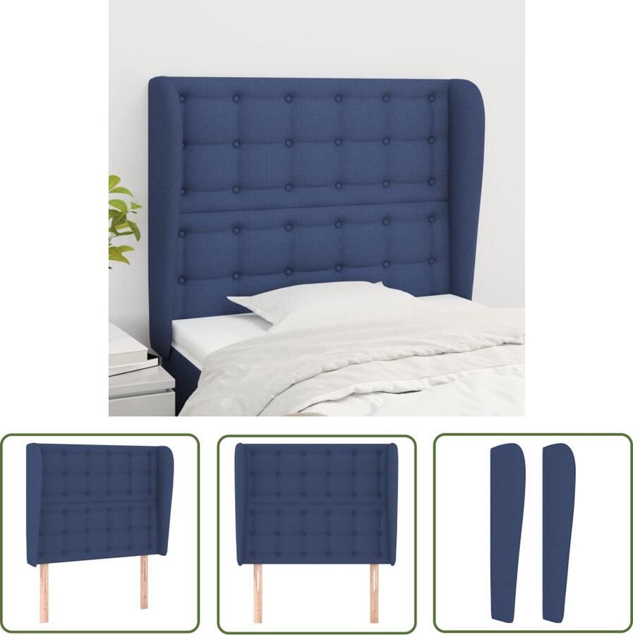 The Living Store Hoofdbord met randen 93x23x118 128 cm stof blauw Hoofd Bord Hoofdkussen Beddengoed Slaapkamersdecoratie Blauwdruk