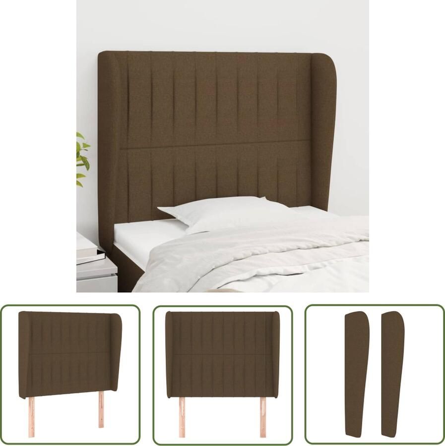 The Living Store Hoofdbord met randen 93x23x118 128 cm stof donkerbruin Hoofd Bord Hoofdkussen Klassiek Hoofdbord Beddecoratie Slaapkamers