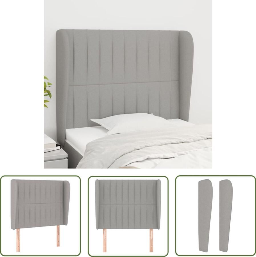 The Living Store Hoofdbord met randen 93x23x118 128 cm stof lichtgrijs Hoofd Bord Hoofdkussen Beddecoratie Slaapcomfort Leeshoek
