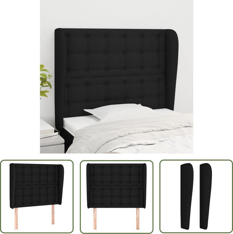 The Living Store Hoofdbord met randen 93x23x118 128 cm stof zwart Hoofd Bord Hoofdkussen Beddecoratie Slaapkamer Decoratie Zware Stoffen