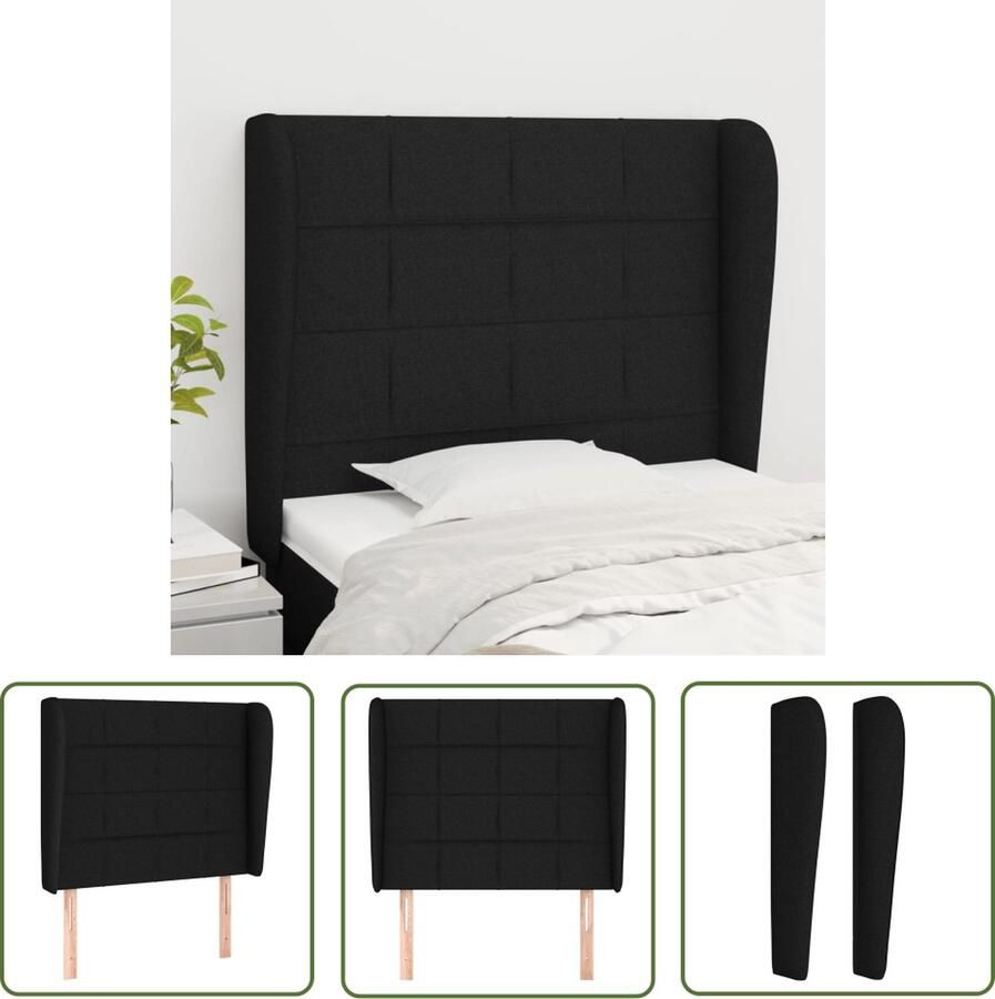 The Living Store Hoofdeind Bedombouwaccessoires 93 x 23 x 118 128 cm Zwart Hoofd Bord Hoofdkussen Beddecoratie Zwarte Kamer Stoffen Hoofdbord