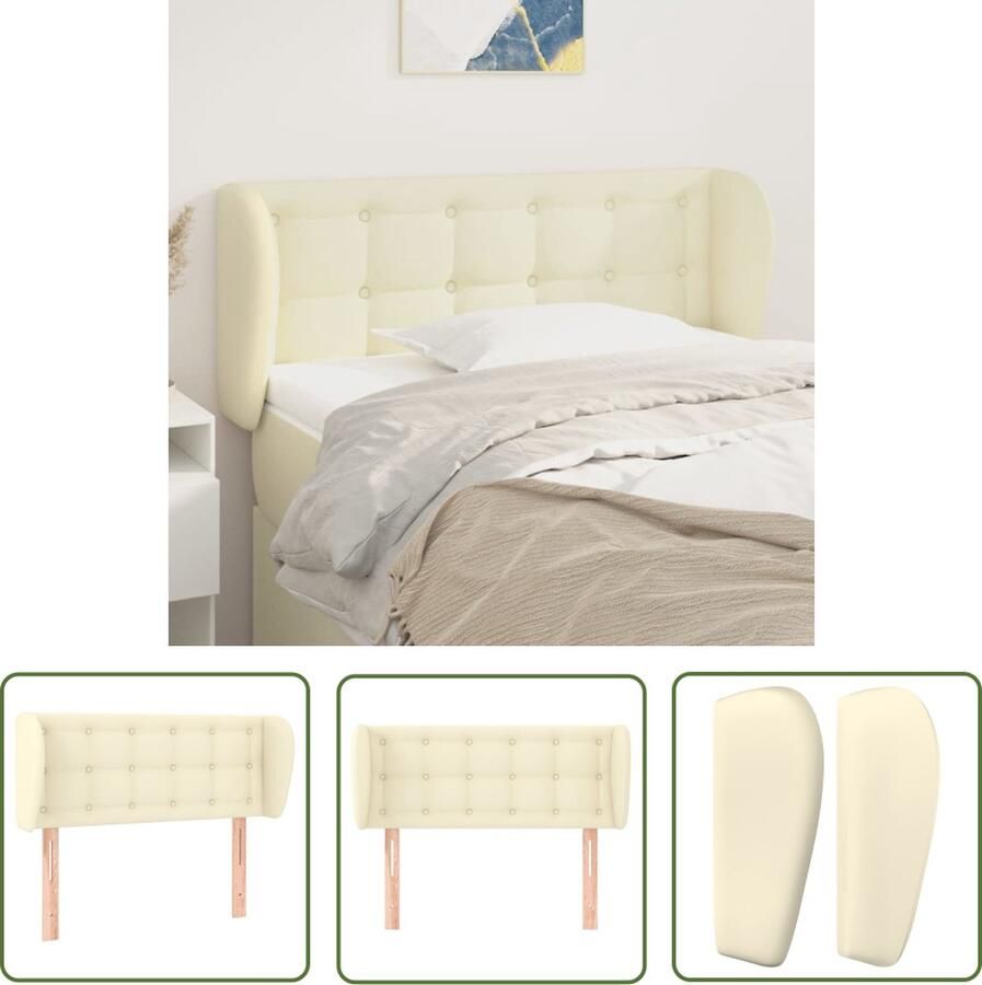 VidaXL Hoofdkussen Hoofd Bord Hoofdbord met randen 93x23x78 88 cm kunstleer crèmekleurig Beddecoratie Bedroom Decor Crème Kleur