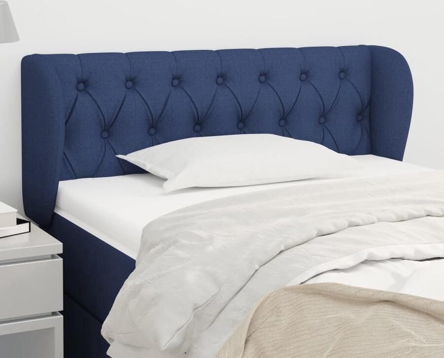 The Living Store Hoofdeind Blauw Stof Verstelbare Hoogte 93 x 23 x 78 88 cm Trendy ontwerp Hoofd Bord Hoofdkussen Beddecoratie Blauwe Kamer Stoffen Hoofdbord