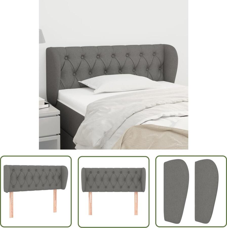 The Living Store Hoofdbord met randen 93x23x78 88 cm stof donkergrijs Hoofd Bord Hoofdkussen Beddecoratie Slaapkamer Decoratie Grijs Hoofdbord