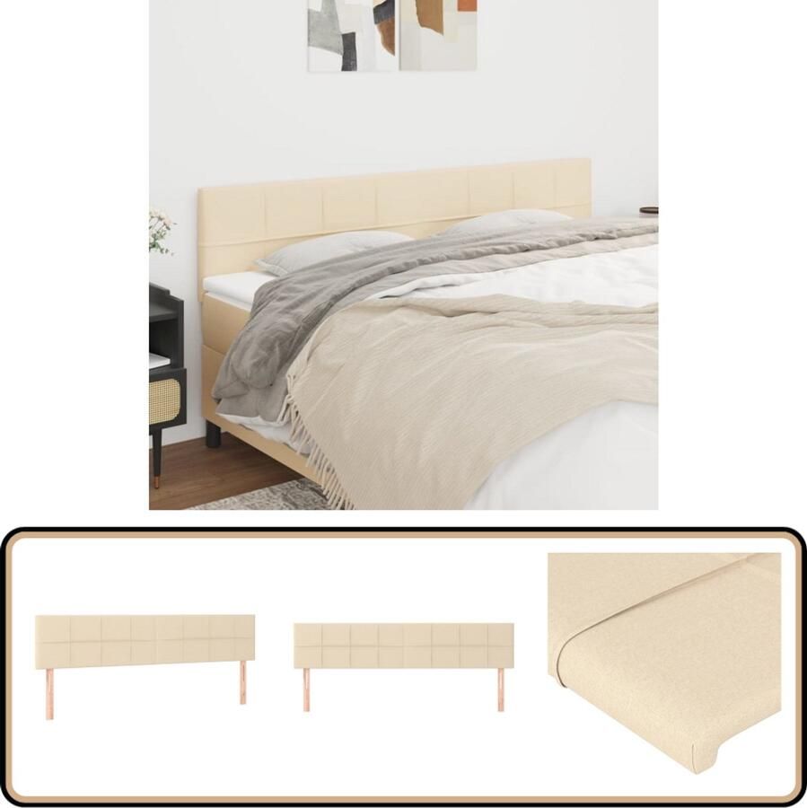 The Living Store Hoofdborden 2 st 100x5x78 88 cm stof crèmekleurig Hoofd Bord Hoofdkussen Beddecoratie Bedroom Decor Stoffen Hoofdbord