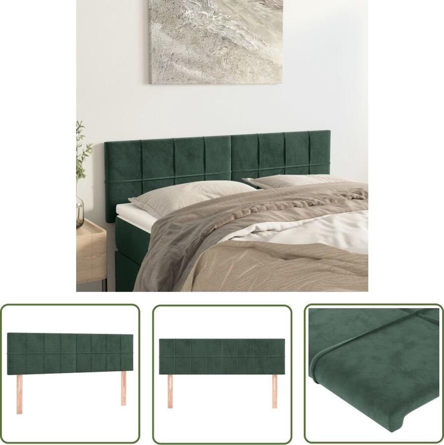 The Living Store Hoofdborden 2 st 72x5x78 88 cm fluweel donkergroen Hoofd Bord Hoofdkussen Velvet Donkere Kleuren Tweepersoonsbed