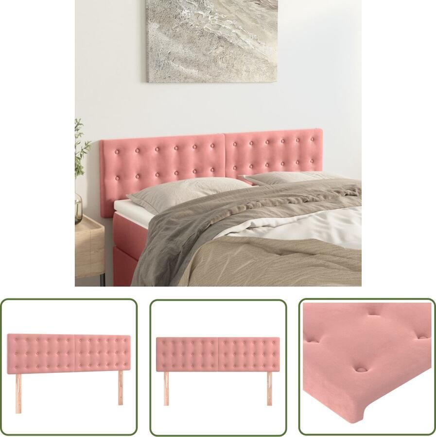 The Living Store Hoofdborden 2 st 72x5x78 88 cm fluweel roze Hoofd Bord Hoofdkussen Beddecoratie Velvet Roze