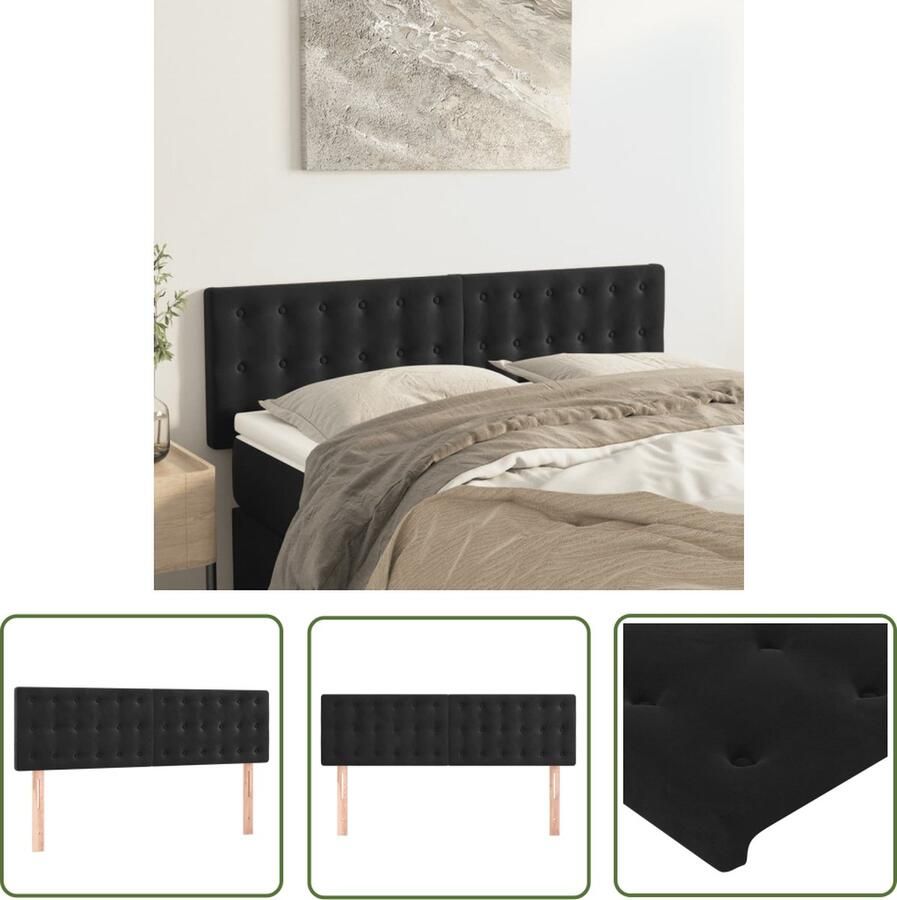 The Living Store Hoofdeind 144 x 5 x 78 88 cm Zwart Fluwelen hoofdbord voor complete uitstraling in elke slaapkamer Stevige poten verstelbare hoogte comfortabele ondersteuning Inclusief 2 hoofdeinden