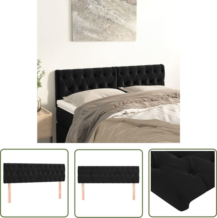 The Living Store Hoofdbord Bedaccessoires 72x7x78 88 cm Zwart fluweel Hoofd Bord Hoofdkussen Beddecoratie Velvet Zwarte Kamer