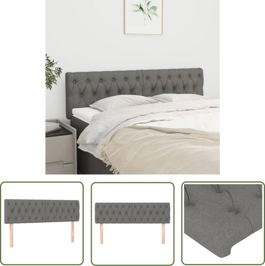 The Living Store Hoofdeind Donkergrijs 144 x 7 x 78 88 cm Verstelbaar Stof Hoofd Bord Hoofdkussen Slaapcomfort Stoffen Hoofdbord Grijs Hoofdbord