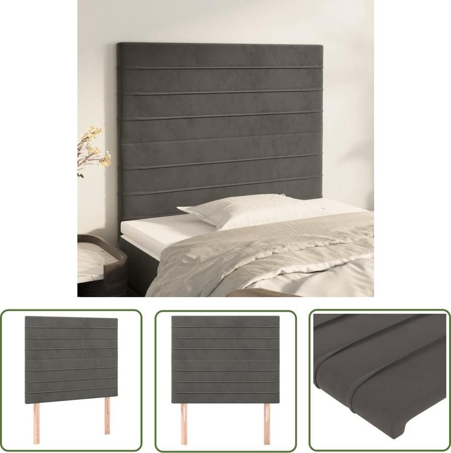 The Living Store Hoofdbord Bedaccessoires 80 x 5 x 118 cm Donkergrijs Fluweel Hoofd Bord Hoofdkussen Beddecoratie Velvet Grijs
