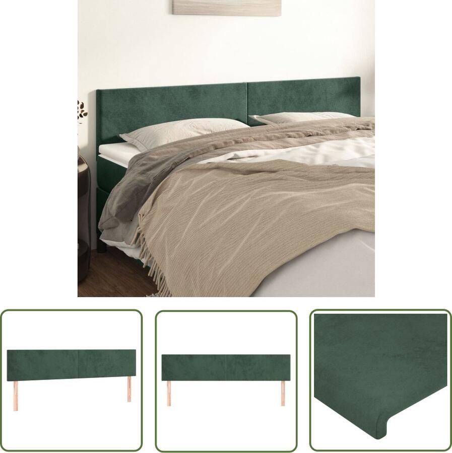 The Living Store Hoofdborden 2 st 80x5x78 88 cm fluweel donkergroen Hoofd Bord Hoofdkussen Velvet Groen Beddecoratie