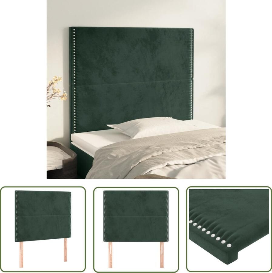 The Living Store Hoofdbord Hoofdeind Set Donkergroen 80 x 5 x 78 88 cm Fluwelen Stof Hoofd Bord Hoofdkussen Velvet Groen Tweepersoonsbed