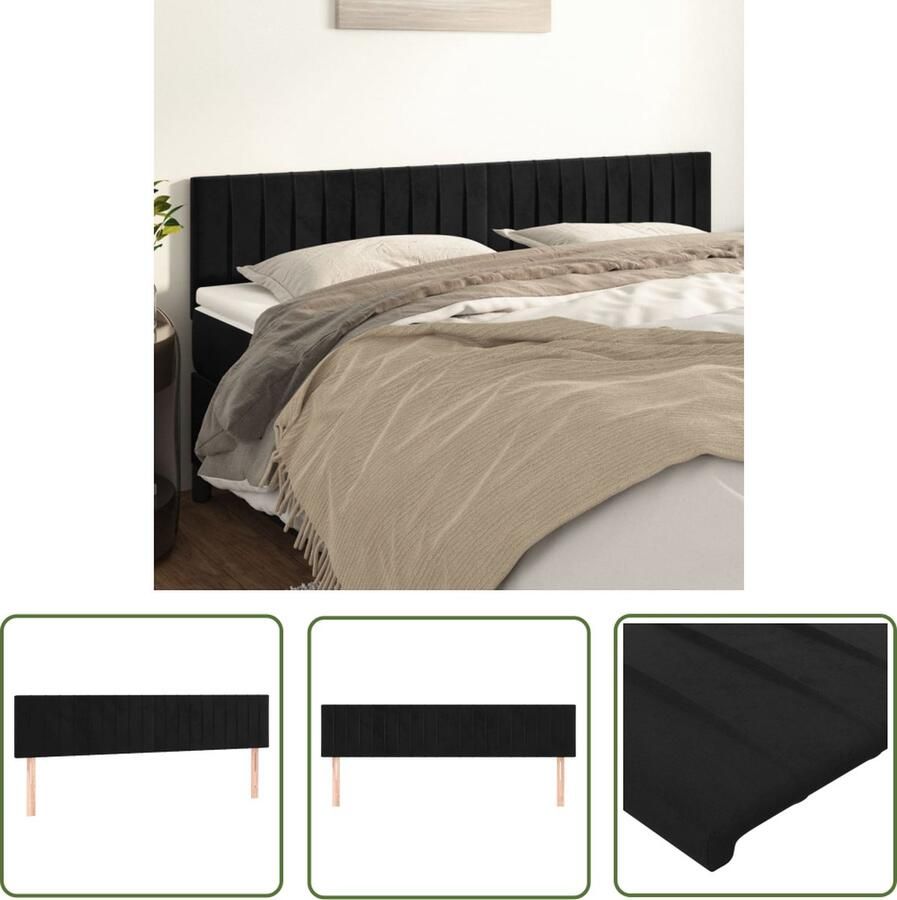 The Living Store Hoofdborden 2 st 80x5x78 88 cm fluweel zwart Hoofd Bord Hoofdkussen Velvet Zwart Beddecoratie