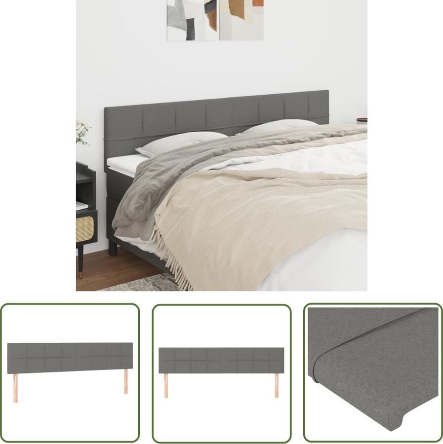 The Living Store Hoofdeind donkergrijs stof en hout 160x5x78 88cm verstelbare hoogte Hoofd Bord Hoofdkussen Bedkleden Slaapkamers Tweepersoonsbed