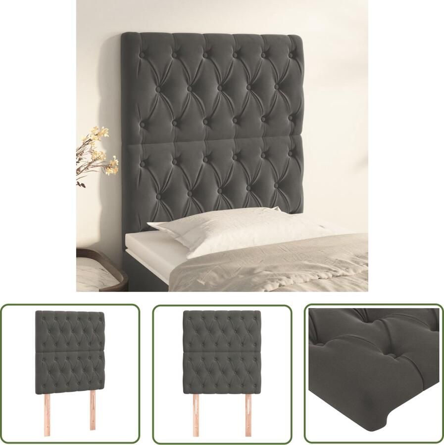 The Living Store Hoofdborden 2 st 80x7x78 88 cm fluweel donkergrijs Hoofd Bord Hoofdkussen Beddengoed Tweepersoonsbed Donkere Kleuren