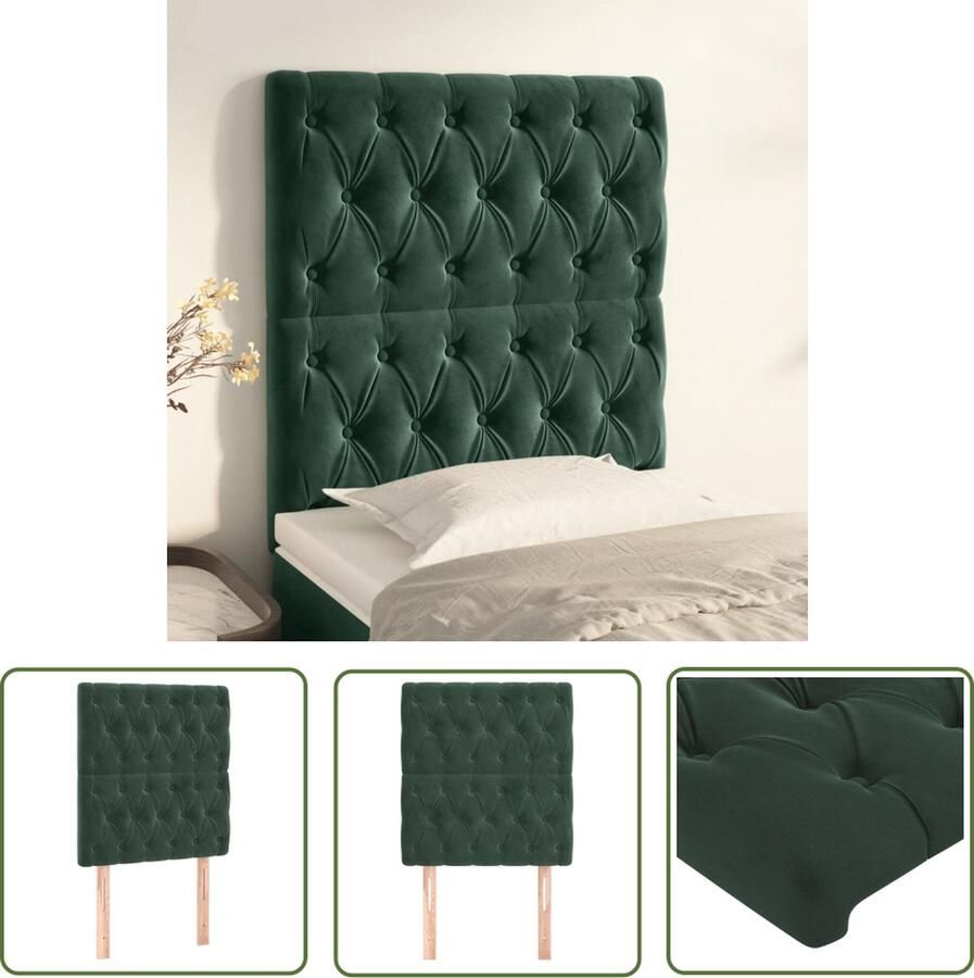 The Living Store Hoofdbord Bedaccessoires 80 x 7 x 118 128 cm Donkergroen stof Hoofd Bord Hoofdkussen Velvet Groen Beddecoratie