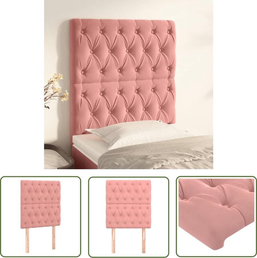 The Living Store Hoofdborden 2 st 80x7x78 88 cm fluweel roze Hoofd Bord Hoofdkussen Beddecoratie Velvet Roze