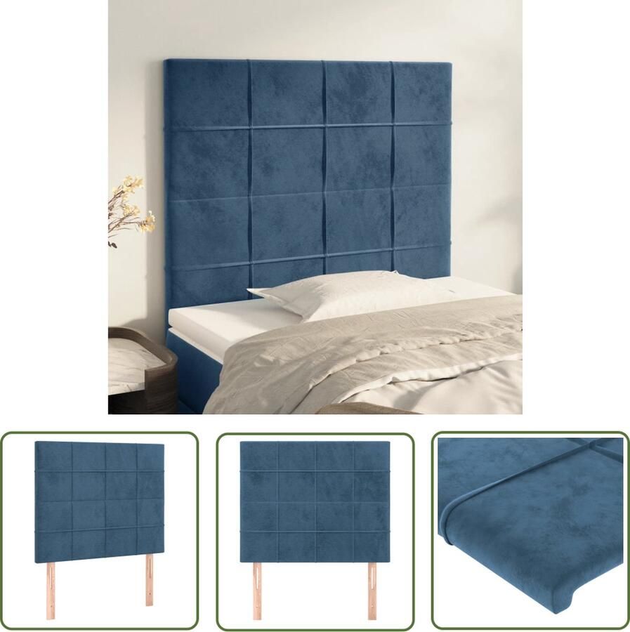 The Living Store Hoofdborden 2 st 90x5x78 88 cm fluweel donkerblauw Hoofd Bord Hoofdkussen Bed Accessoires Velvet Blauw