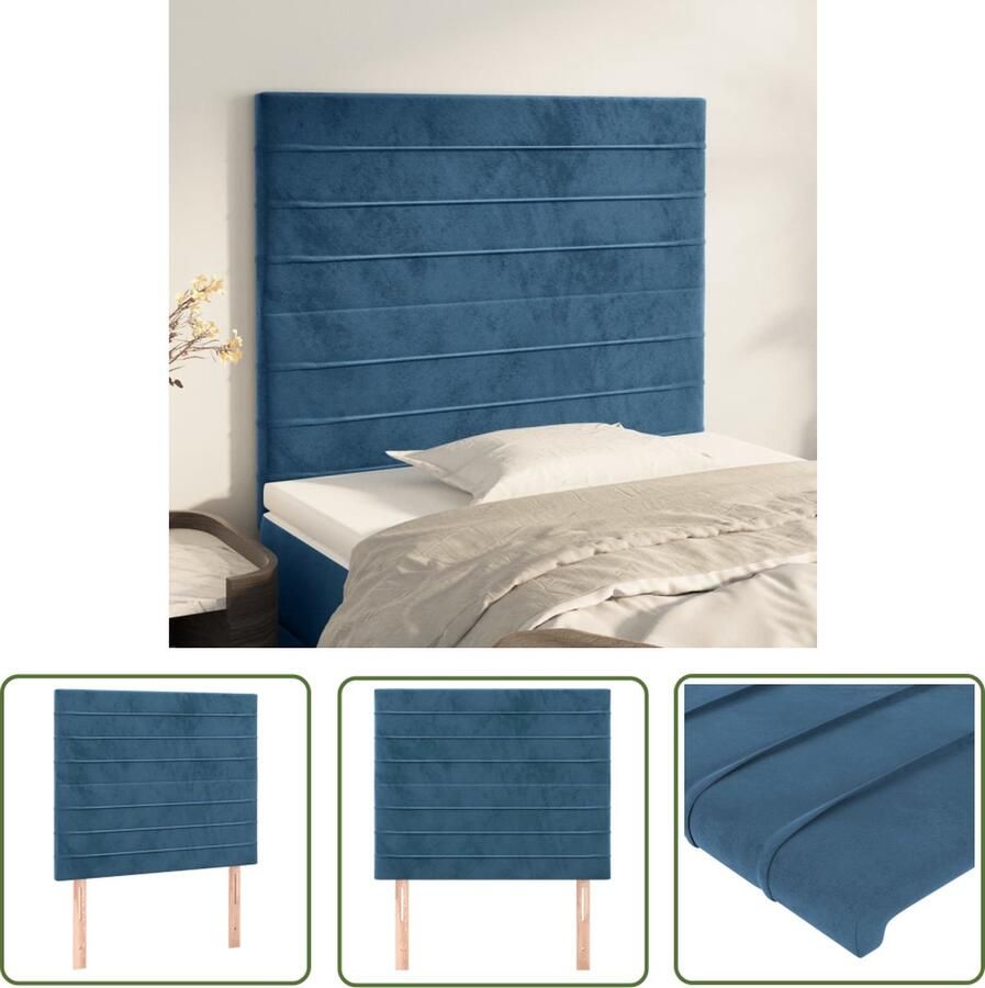 The Living Store Hoofdbord Hoofdeind Set Donkerblauw 180 x 5 x 78 88 cm Fluweel Hout Verstelbaar Comfortabel rugondersteuning Hoofd Bord Hoofdkussen Beddecoratie Velvet Blauw