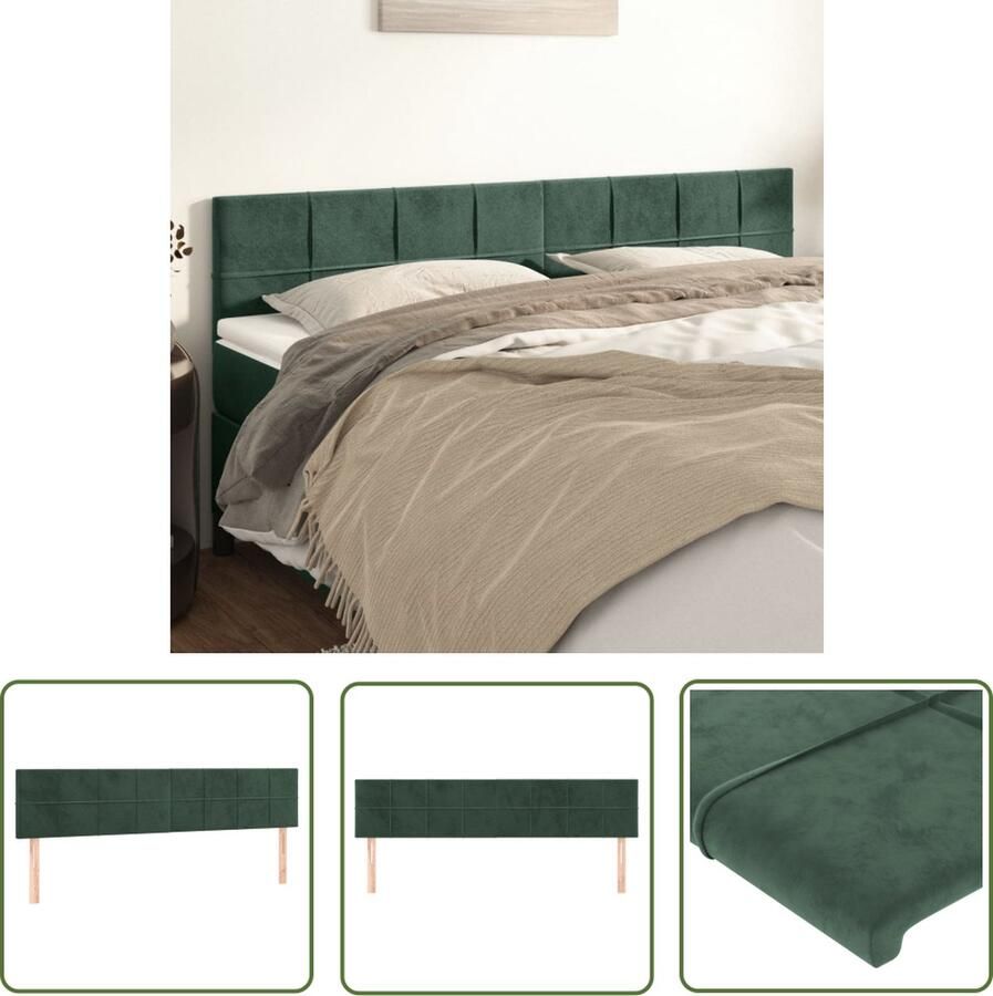 The Living Store Hoofdborden 2 st 90x5x78 88 cm fluweel donkergroen Hoofd Bord Hoofdkussen Tweepersoonsbed Donkere Kleuren Velvet Meubilair