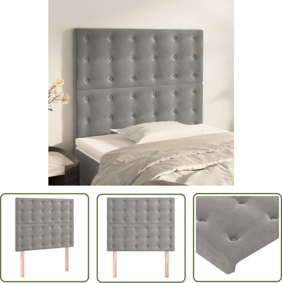 The Living Store Hoofdbord 180 x 5 x 78 88 cm Zacht fluweel Stevige poten Verstelbare hoogte Comfortabele ondersteuning Lichtgrijs Hoofd Bord Hoofdkussen Beddecoratie Velvet Grijs - Foto 2