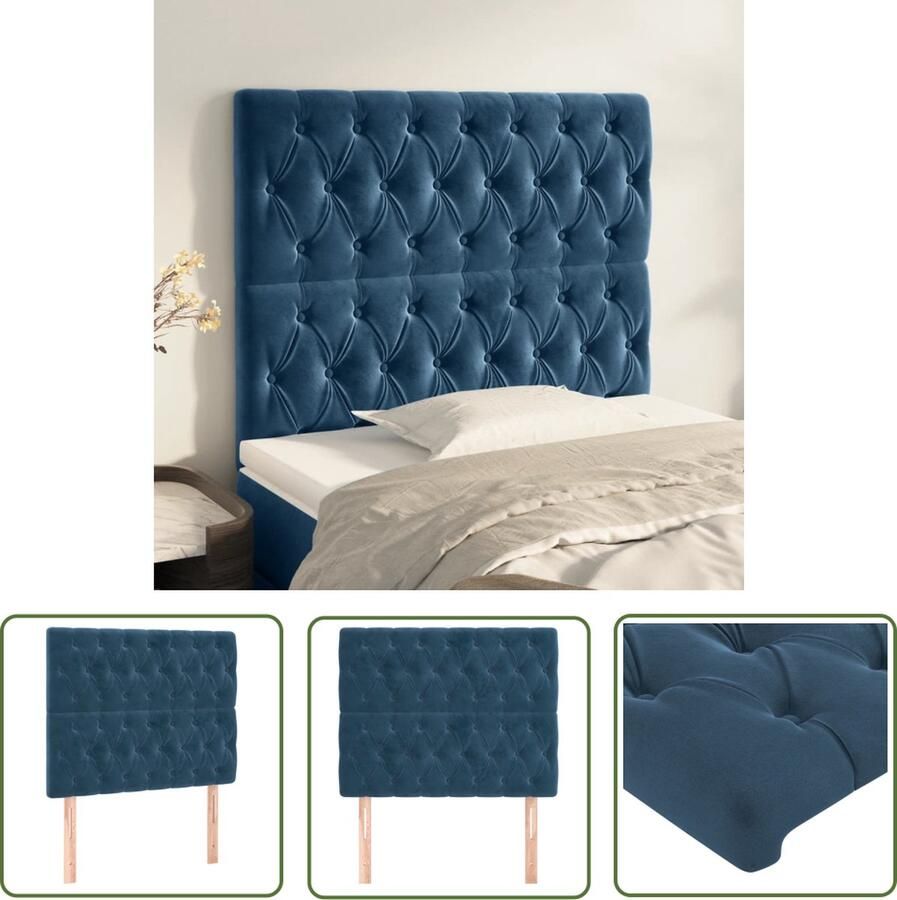 The Living Store Hoofdborden 2 st 90x7x78 88 cm fluweel donkerblauw Hoofd Bord Hoofdkussen Slaapcomfort Velvet Blauw Meubilair