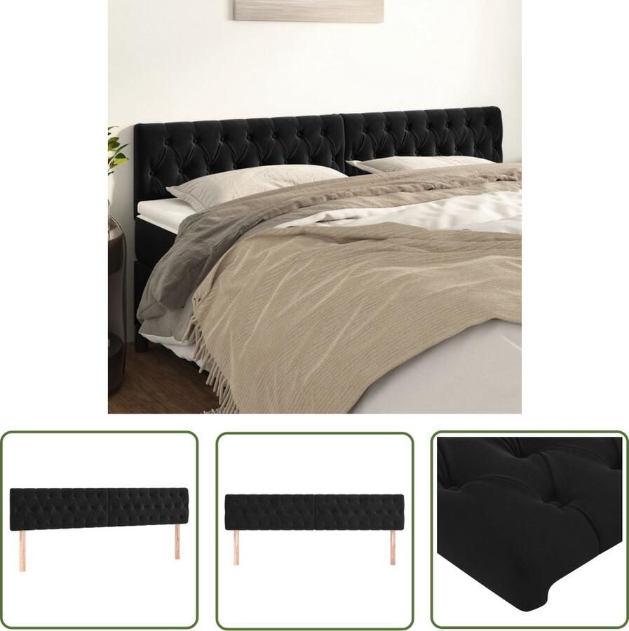 The Living Store Hoofdeind Hoofdbord Zwart 200 x 7 x 78 88 cm Fluweel Hout Verstelbare hoogte Stevige poten Comfortabele ondersteuning Hoofd Bord Hoofdborden Beddengoed Slaapkamers Zwarte Meubels