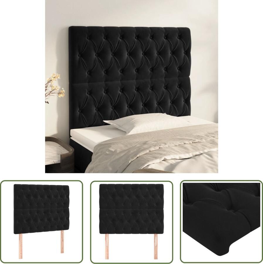 The Living Store Hoofdbord Zacht fluweel 90 x 7 x 118 128 cm Verstelbaar Stevige poten Rugondersteuning Geen bedframe of matras inbegrepen Zwart Hoofd Bord Hoofdkussen Velvet Zwart Beddecoratie