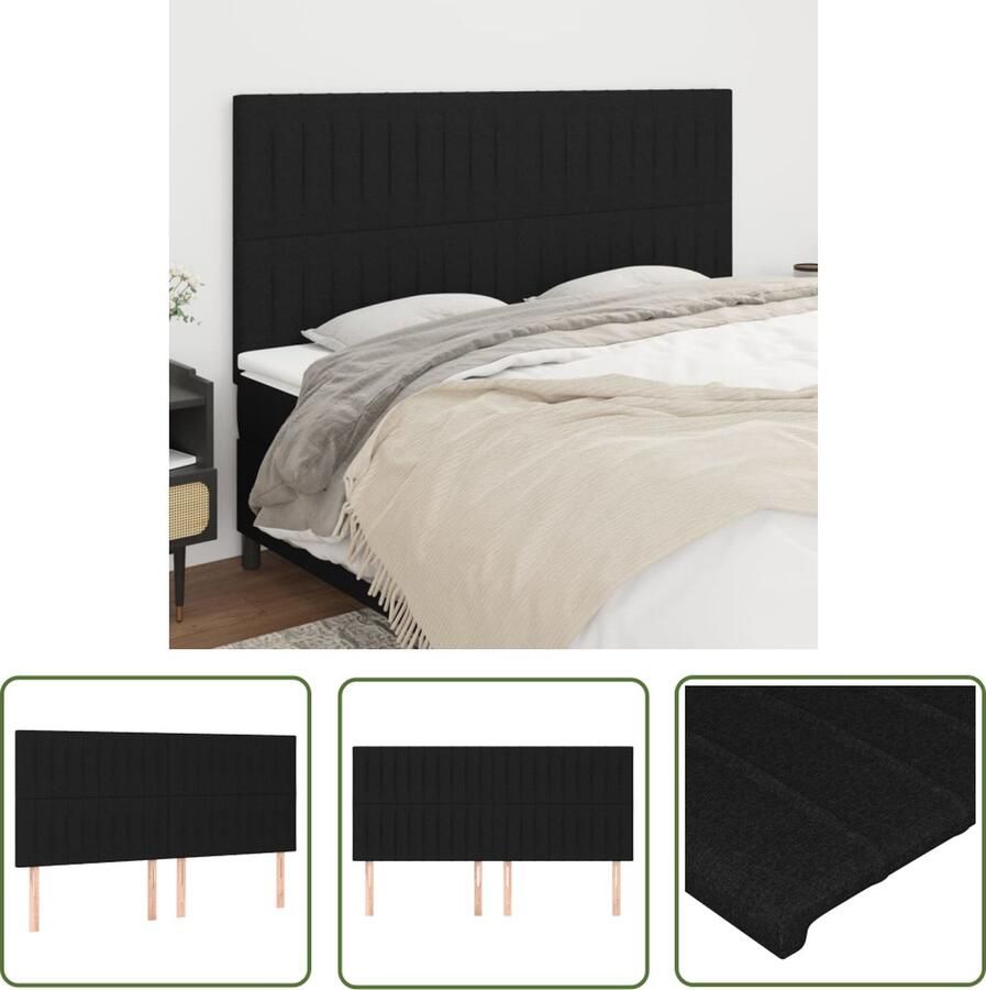 The Living Store Hoofdbord Zwart 200x5x118 128 cm Stijlvol ontwerp duurzaam materiaal verstelbare hoogte Hoofd Bord Hoofdkussen Beddecoratie Slaapkamerstijl Comfortabel Bed