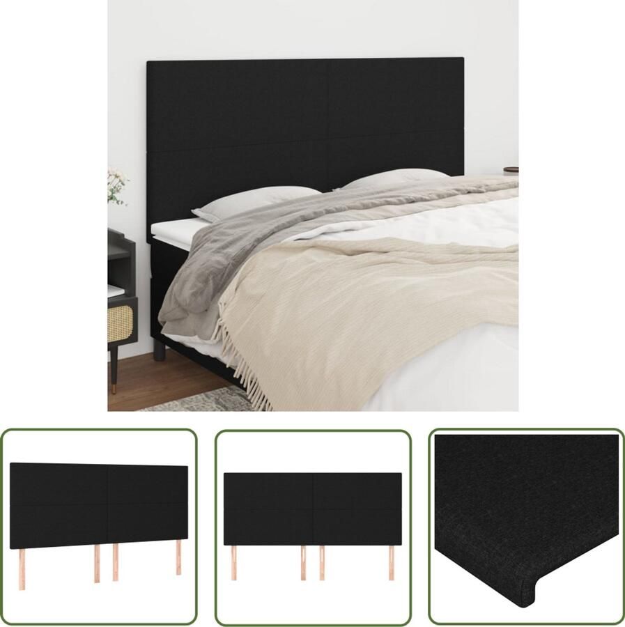 The Living Store Hoofdbord Bed 200x118 128 cm Zwart Stof Hout Verstelbaar Hoofd Bord Hoofdkussen Beddecoratie Slaapkamers Comfortabel